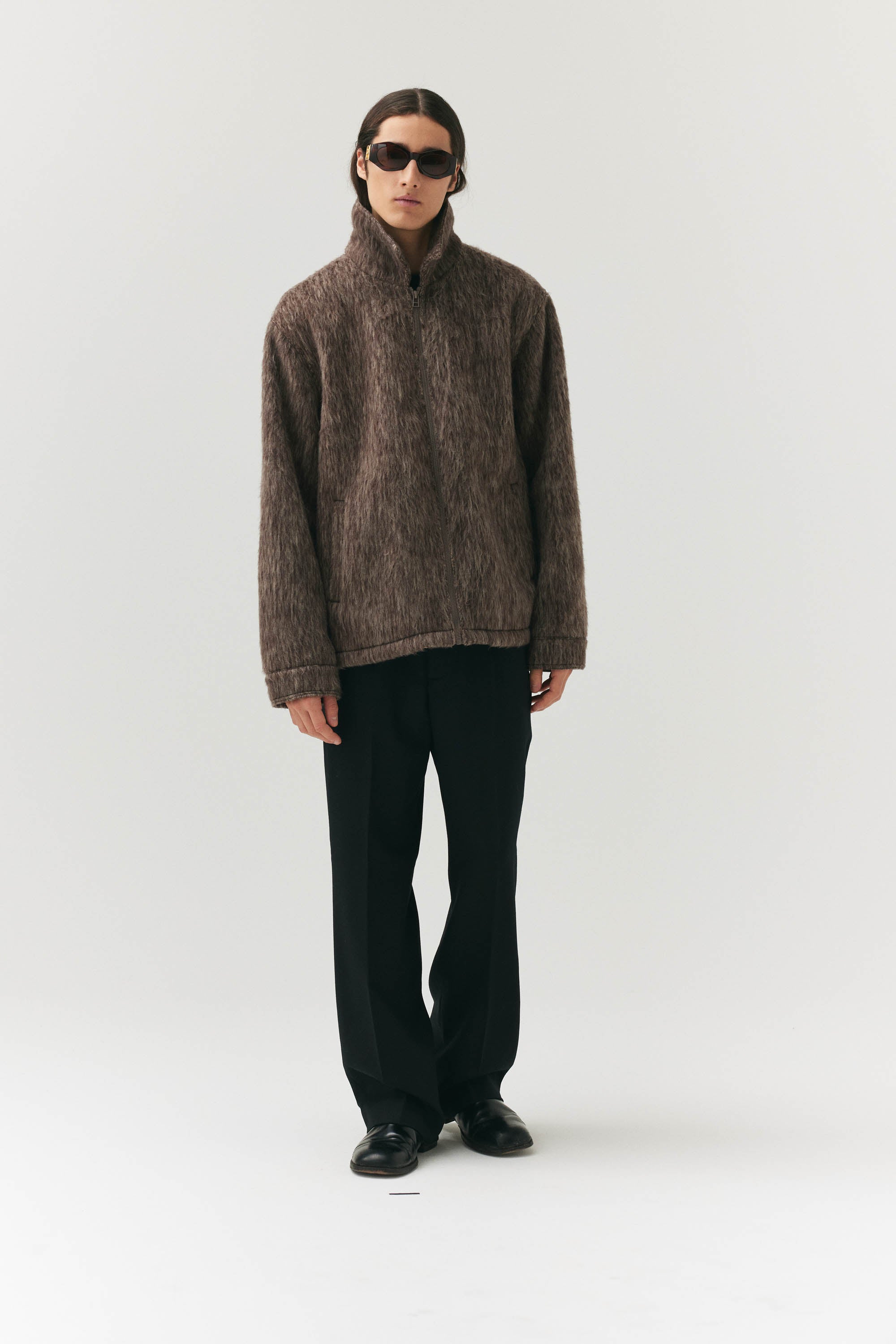 ZIP UP CARDI BONDED WOOL AW24 BROWN | Welter Shelter
