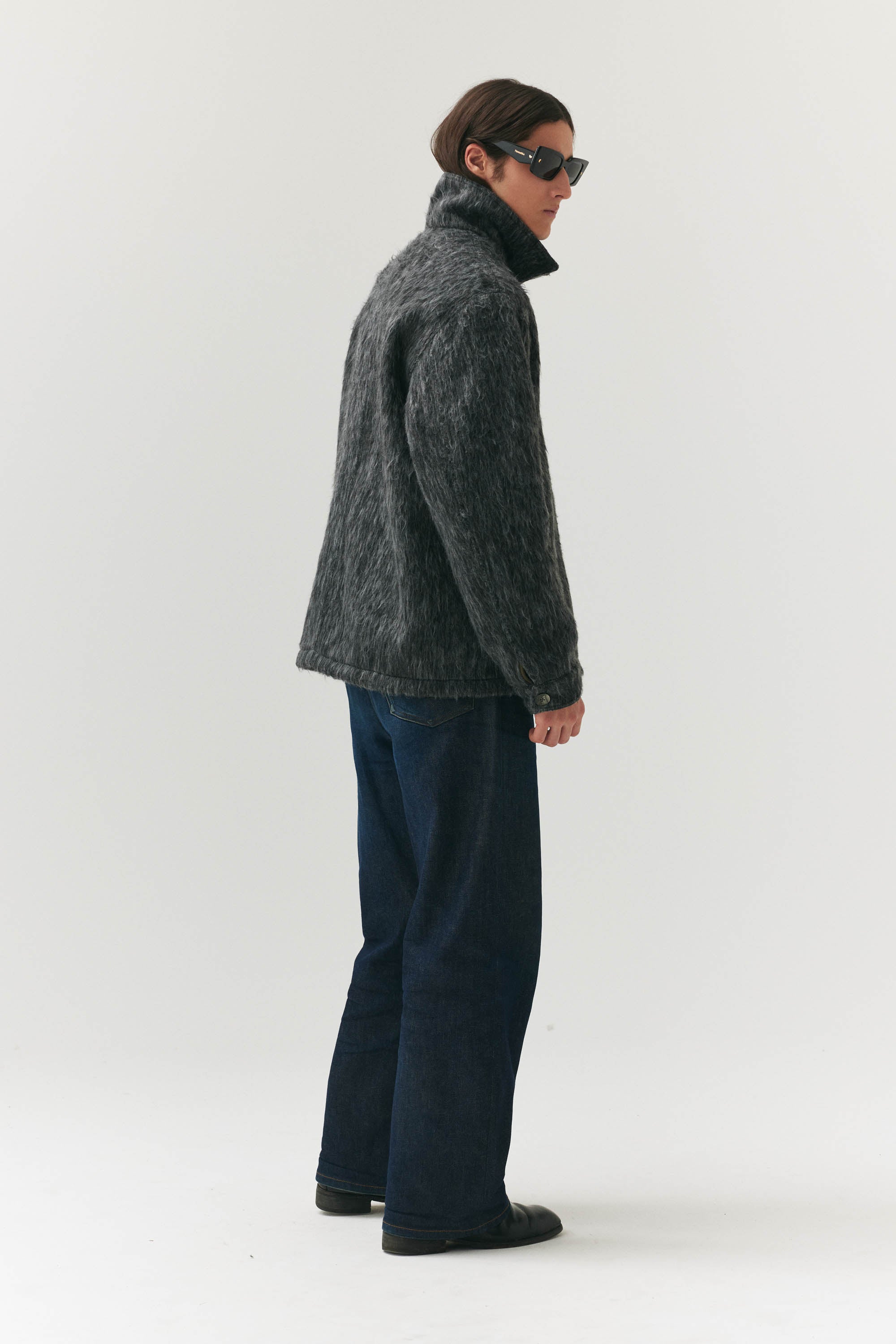 ZIP UP CARDI BONDED WOOL AW24 GREY | Welter Shelter