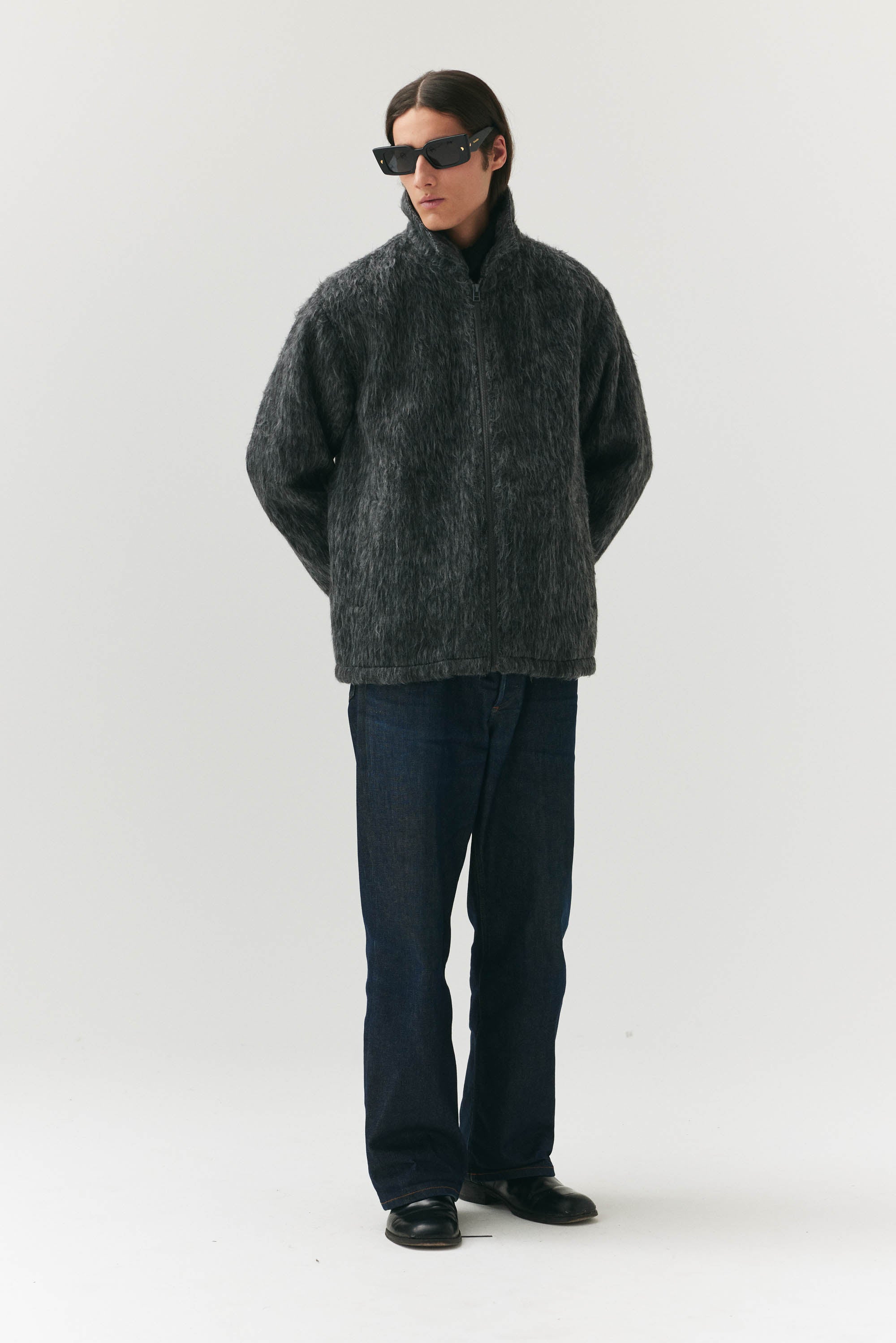 ZIP UP CARDI BONDED WOOL AW24 GREY | Welter Shelter