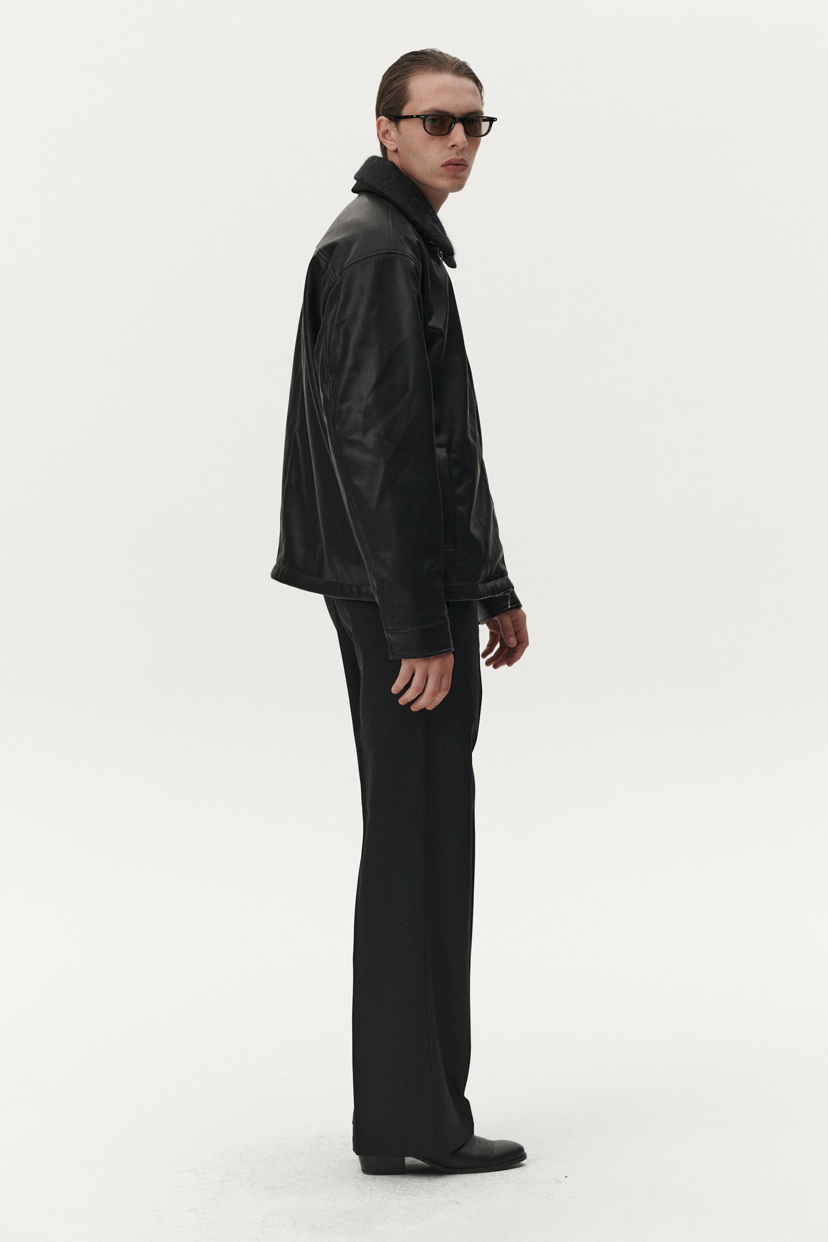 ZIP UP FAUX LEATHER AW25 BLACK