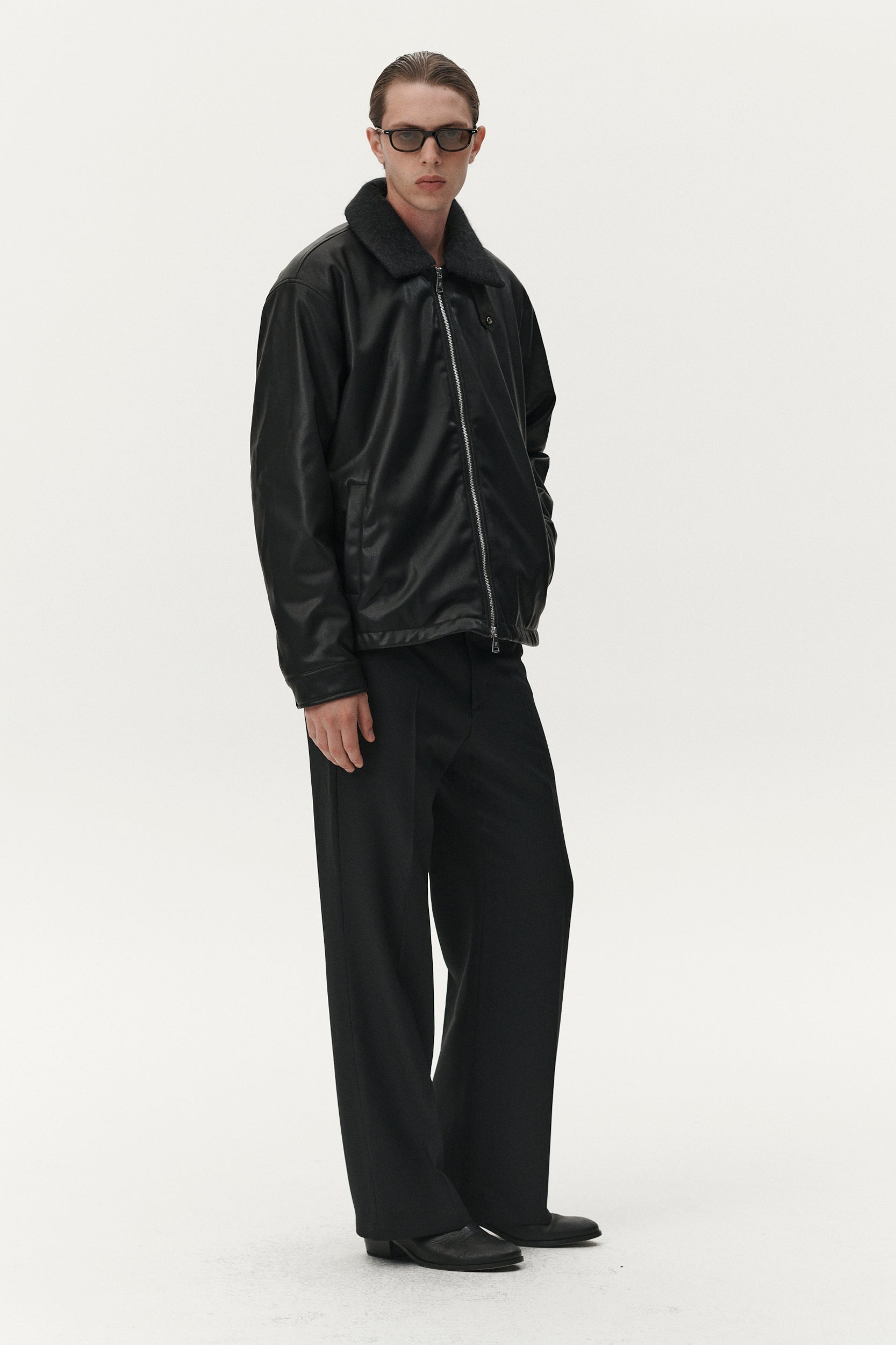 ZIP UP FAUX LEATHER AW25 BLACK