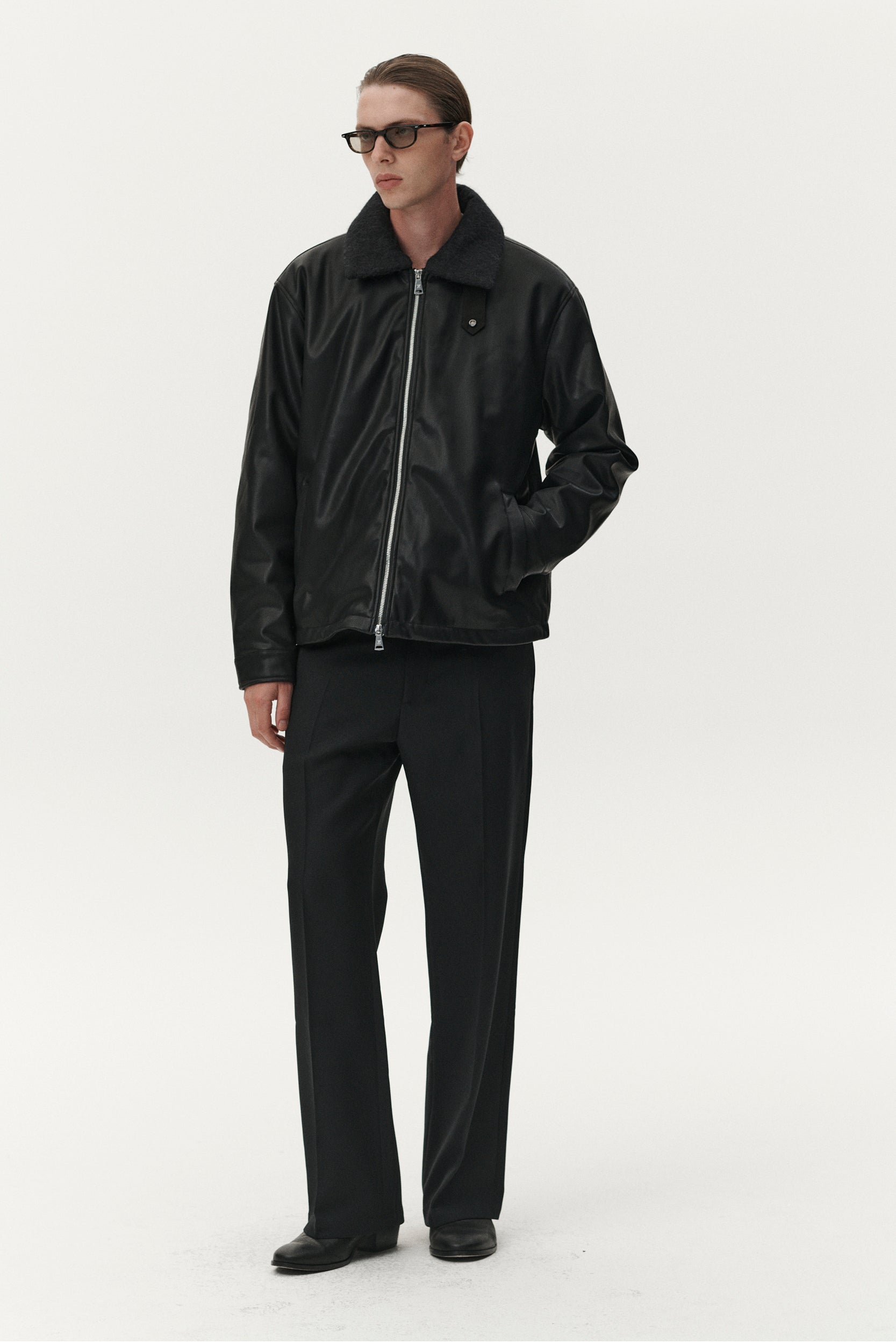 ZIP UP FAUX LEATHER AW25 BLACK
