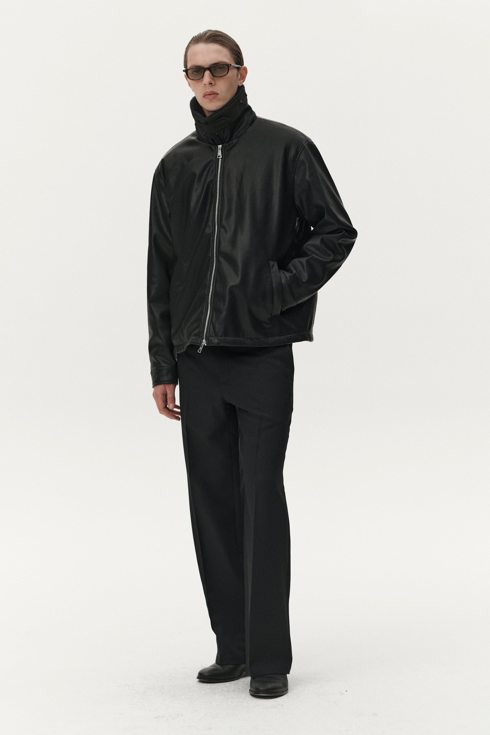 ZIP UP FAUX LEATHER AW25 BLACK