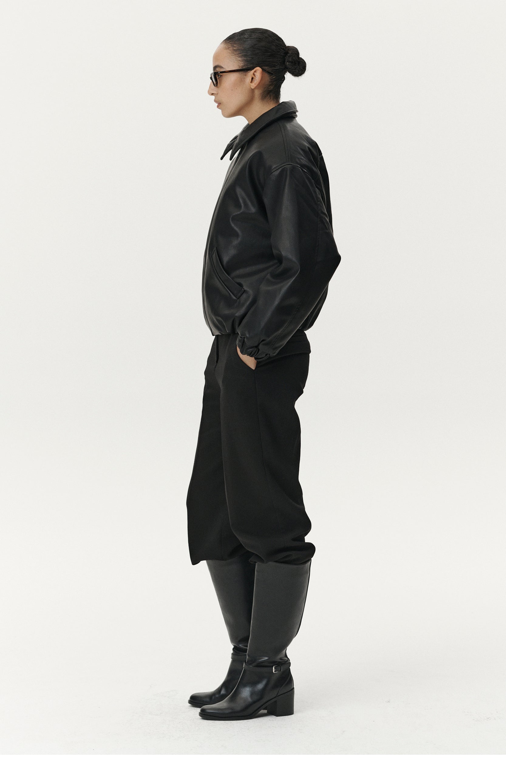 BOMBER FAUX LEATHER AW25 BLACK WOMENS