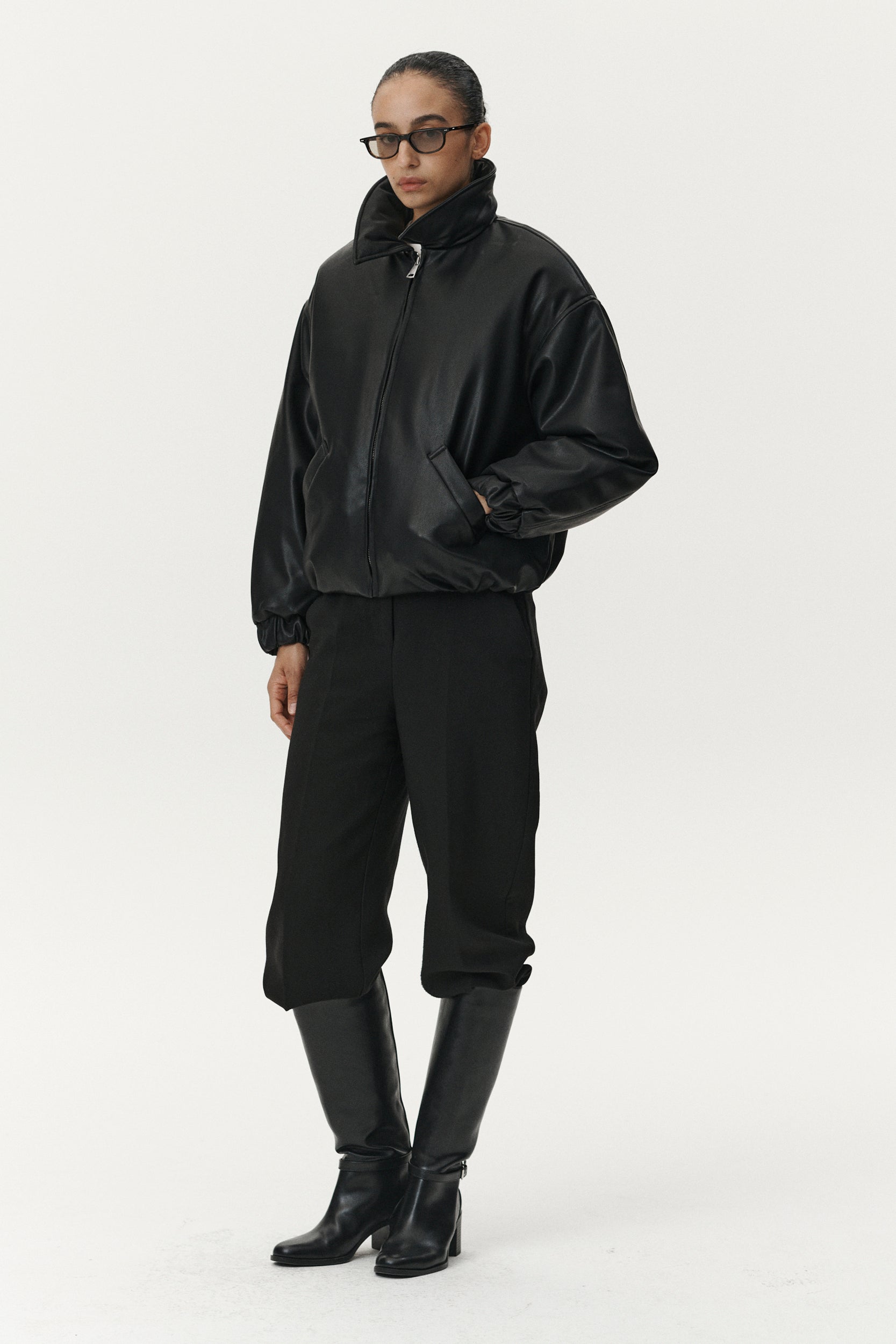 BOMBER FAUX LEATHER AW25 BLACK WOMENS