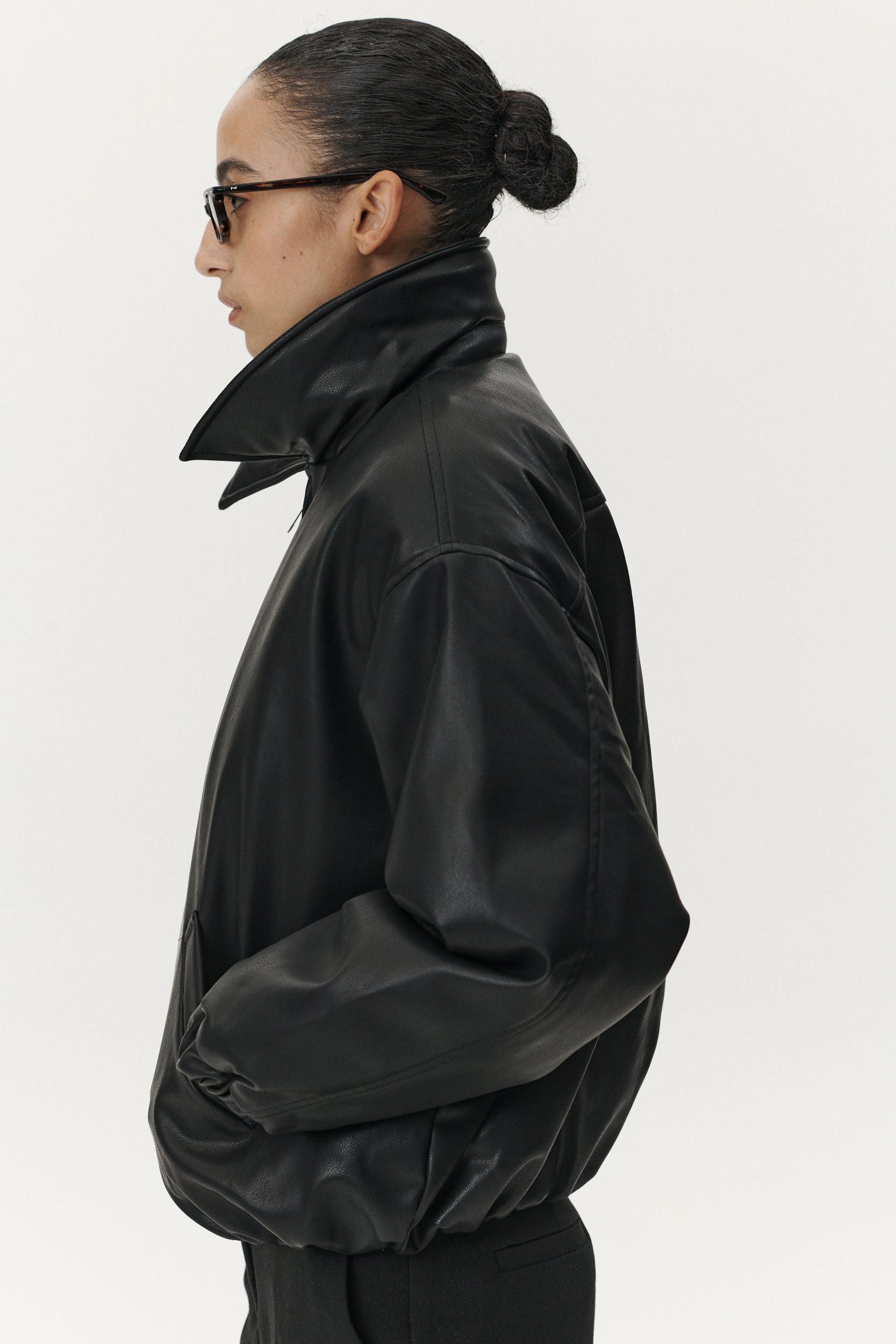 BOMBER FAUX LEATHER AW25 BLACK WOMENS