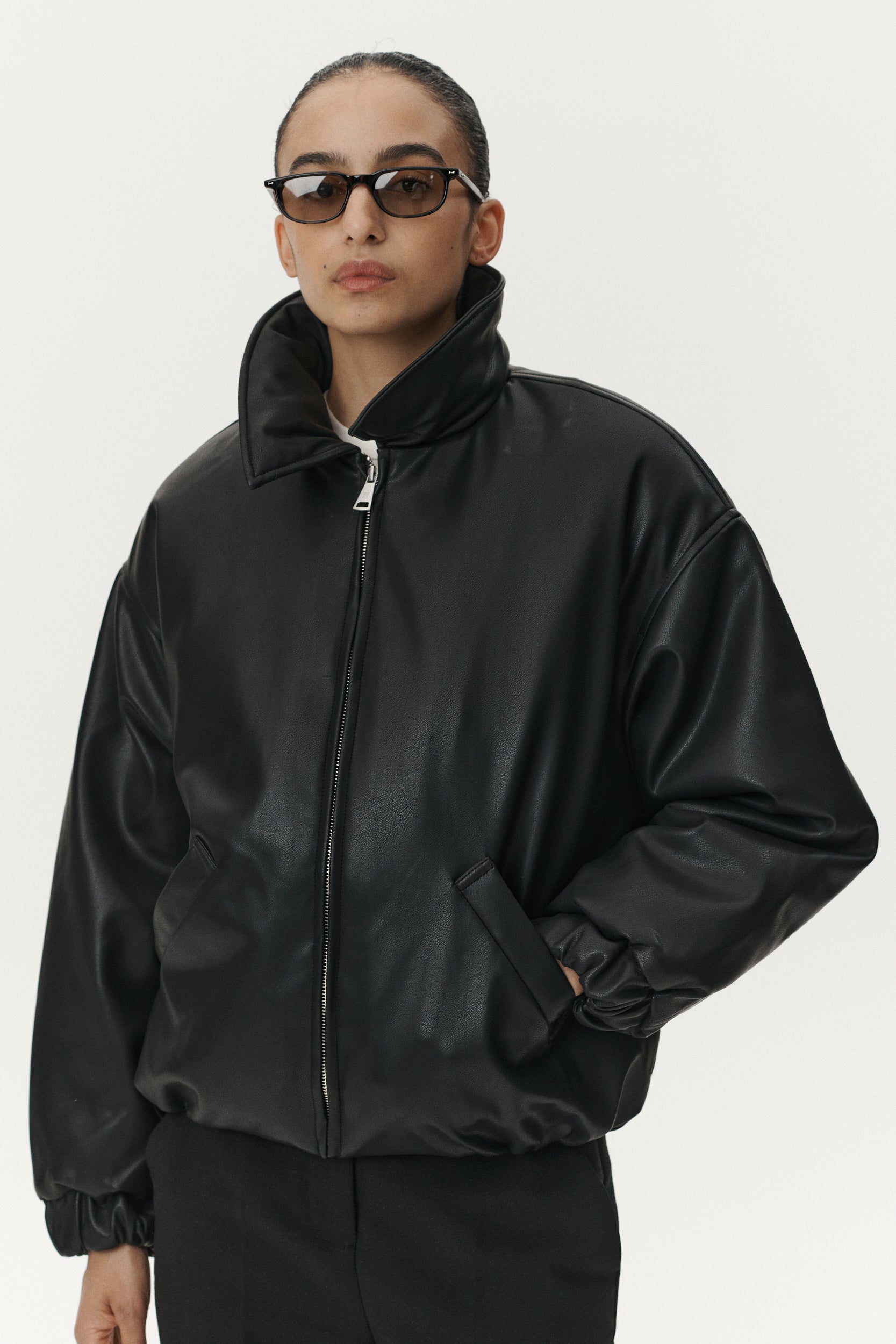BOMBER FAUX LEATHER AW25 BLACK WOMENS