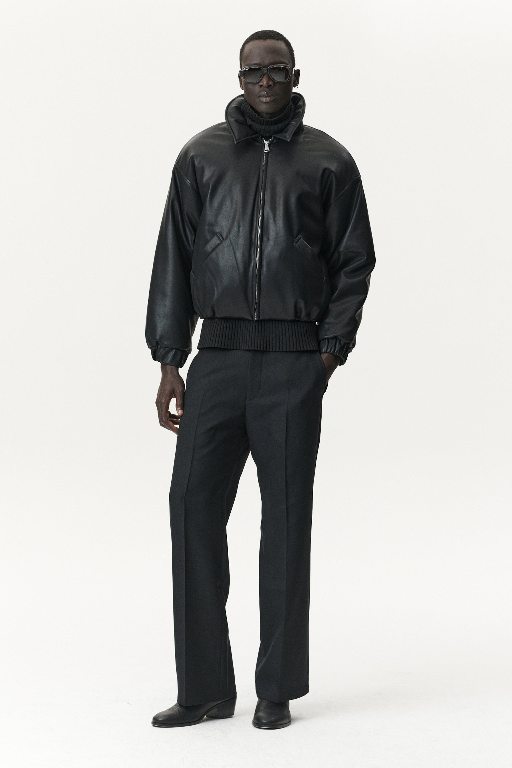 BOMBER FAUX LEATHER AW25 BLACK MENS