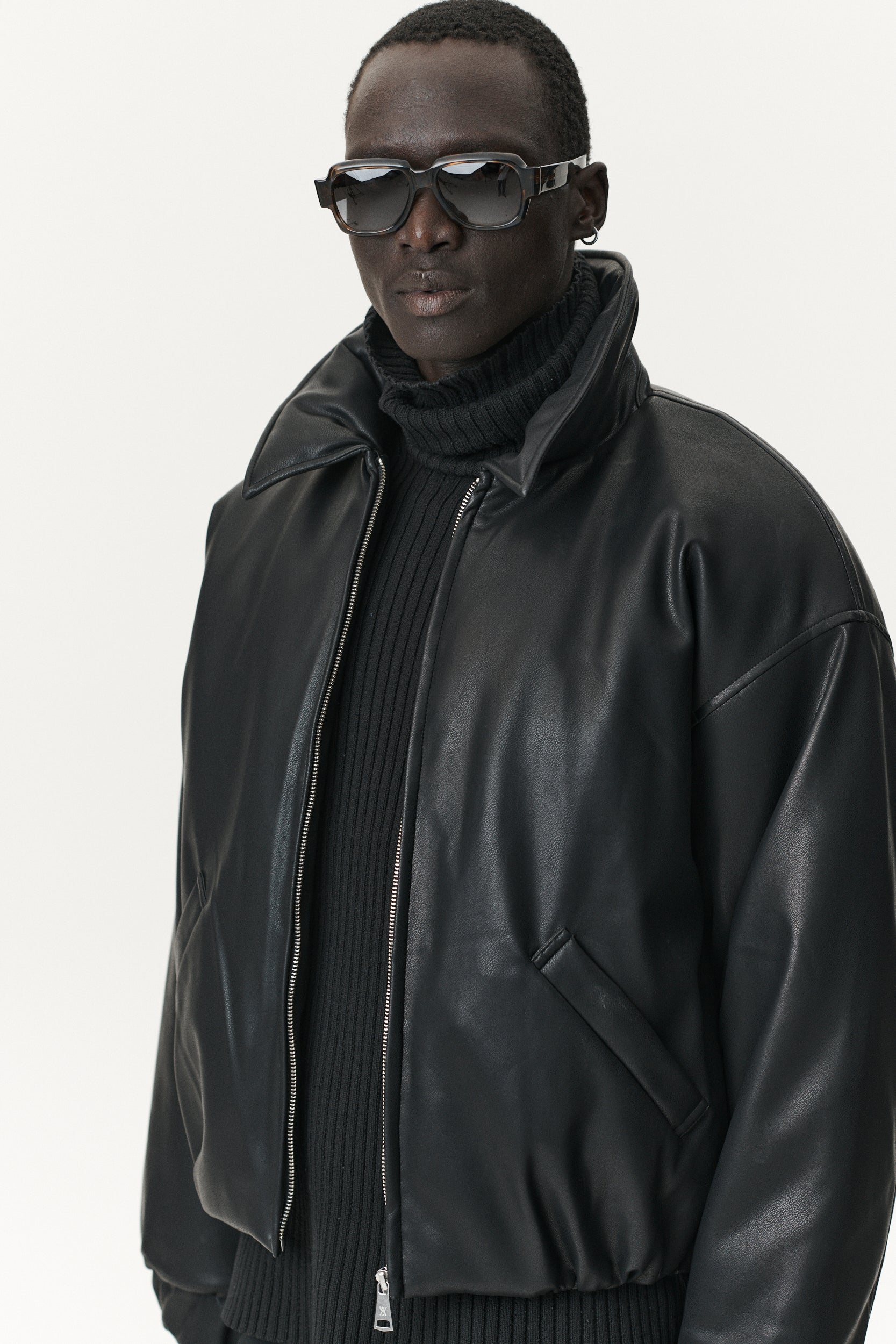 BOMBER FAUX LEATHER AW25 BLACK MENS