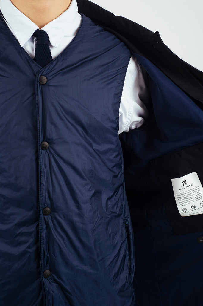Long Dong gabardine navy with removable vest - Welter Shelter - Waterproof, Windproof, breathable Packable